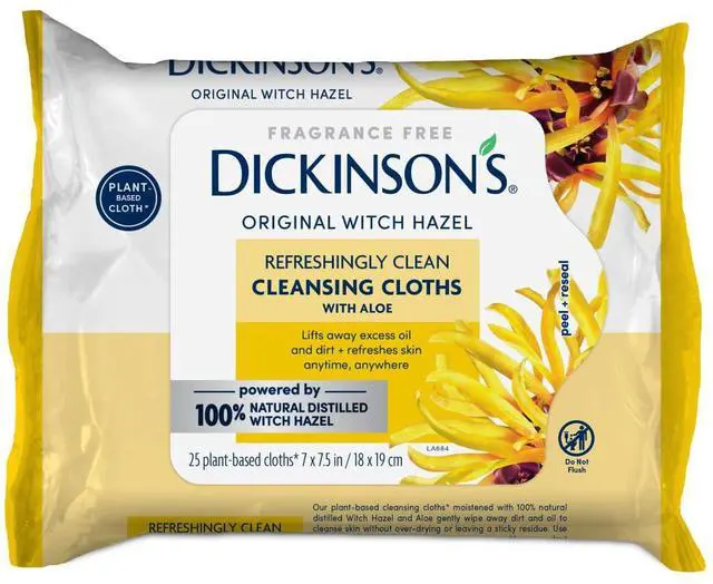 Main image of Dickinson's Witch Hazel Cleansing Cloths with Aloe | 25 Extra-Large Cloths | 100% Natural Distilled Witch Hazel; Cleanses & Refreshes Skin, Extra Large Cloths