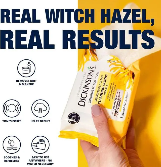 Alt view image 2 of 7 - Dickinson's Witch Hazel Cleansing Cloths with Aloe | 25 Extra-Large Cloths | 100% Natural Distilled Witch Hazel; Cleanses & Refreshes Skin, Extra Large Cloths