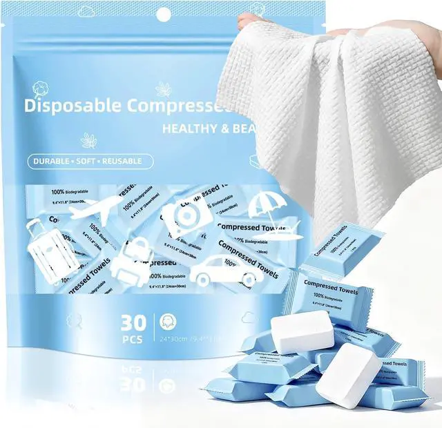Main image of Compressed Towels, Large Size Disposable Face Compressed Towel, 30 PCS Ultra Soft Portable Washcloths Tablets Reusable for Travel, Camping, Hiking, Sport, Beauty, Home Hand Cloths, Outdoor