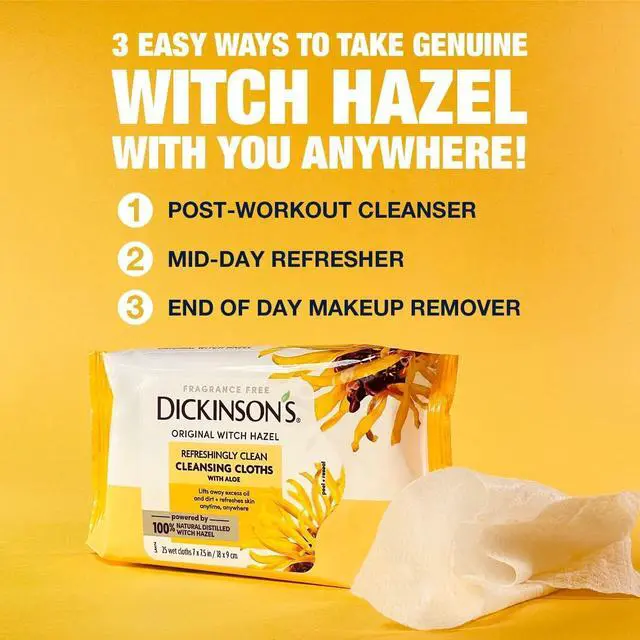 Alt view image 3 of 7 - Dickinson's Witch Hazel Cleansing Cloths with Aloe | 25 Extra-Large Cloths | 100% Natural Distilled Witch Hazel; Cleanses & Refreshes Skin, Extra Large Cloths