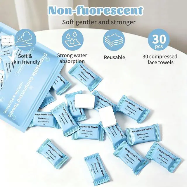 Alt view image 4 of 7 - Compressed Towels, Large Size Disposable Face Compressed Towel, 30 PCS Ultra Soft Portable Washcloths Tablets Reusable for Travel, Camping, Hiking, Sport, Beauty, Home Hand Cloths, Outdoor