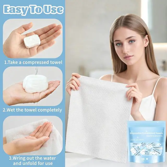 Alt view image 5 of 7 - Compressed Towels, Large Size Disposable Face Compressed Towel, 30 PCS Ultra Soft Portable Washcloths Tablets Reusable for Travel, Camping, Hiking, Sport, Beauty, Home Hand Cloths, Outdoor