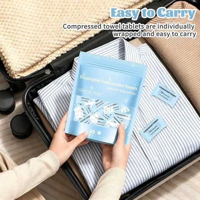 Alt view image 7 of 7 - Compressed Towels, Large Size Disposable Face Compressed Towel, 30 PCS Ultra Soft Portable Washcloths Tablets Reusable for Travel, Camping, Hiking, Sport, Beauty, Home Hand Cloths, Outdoor