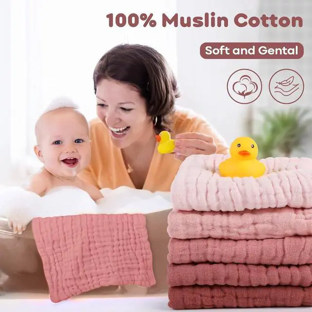 Alt view image 3 of 7 - Yoofoss Muslin Baby Washcloths 100% Organic Cotton Face Towels 6 Pack Wash Cloths for Baby 12x12in Soft and Absorbent Baby Wipes (Gradient Pink)