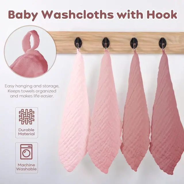 Alt view image 5 of 7 - Yoofoss Muslin Baby Washcloths 100% Organic Cotton Face Towels 6 Pack Wash Cloths for Baby 12x12in Soft and Absorbent Baby Wipes (Gradient Pink)