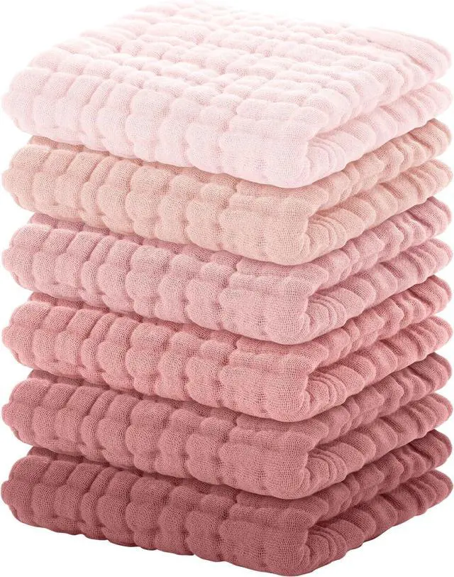 Main image of Yoofoss Muslin Baby Washcloths 100% Organic Cotton Face Towels 6 Pack Wash Cloths for Baby 12x12in Soft and Absorbent Baby Wipes (Gradient Pink)