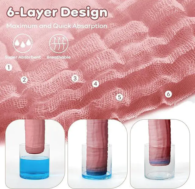 Alt view image 4 of 7 - Yoofoss Muslin Baby Washcloths 100% Organic Cotton Face Towels 6 Pack Wash Cloths for Baby 12x12in Soft and Absorbent Baby Wipes (Gradient Pink)