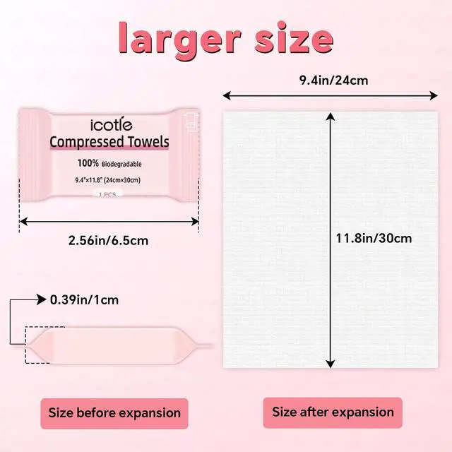 Alt view image 3 of 6 - ICOTLE 50 Pcs Compressed Towels Disposable Cotton Coin Tissue Pack, Portable Face Cloths, Soft Thick Expandable Wash Towels for Travel, Home, Camping, Outdoor, Gym, Makeup Removal