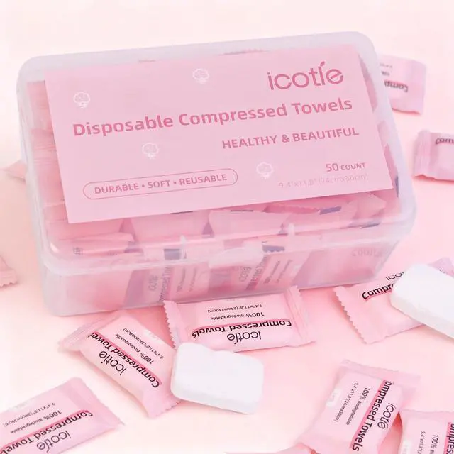Alt view image 4 of 6 - ICOTLE 50 Pcs Compressed Towels Disposable Cotton Coin Tissue Pack, Portable Face Cloths, Soft Thick Expandable Wash Towels for Travel, Home, Camping, Outdoor, Gym, Makeup Removal