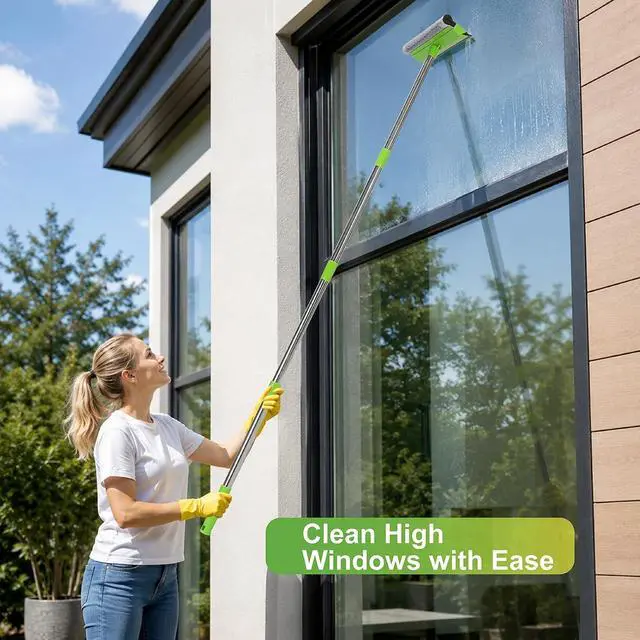 Alt view image 2 of 7 - 2 in 1 Window Squeegee with 55" Long Stainless Steel Handle,Sponge Car Squeegee for Home,Gas Station,Glass,Shower,Outdoor High Window Cleaning