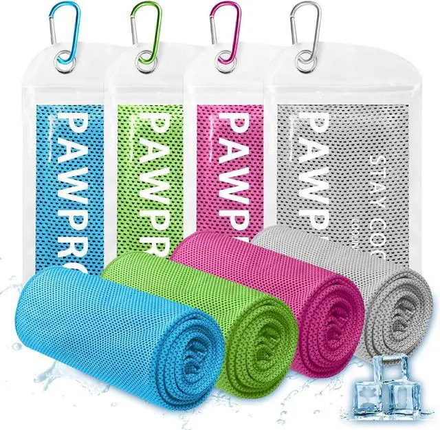 Main image of PAWPRO 4 Packs Soft Breathable Cooling Towels for Neck and Face(40"x12") | Waterproof Bag, Carabiner, Microfiber, for Yoga, Sport,Gym,Camping