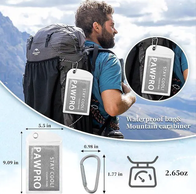 Alt view image 6 of 7 - PAWPRO 4 Packs Soft Breathable Cooling Towels for Neck and Face(40"x12") | Waterproof Bag, Carabiner, Microfiber, for Yoga, Sport,Gym,Camping