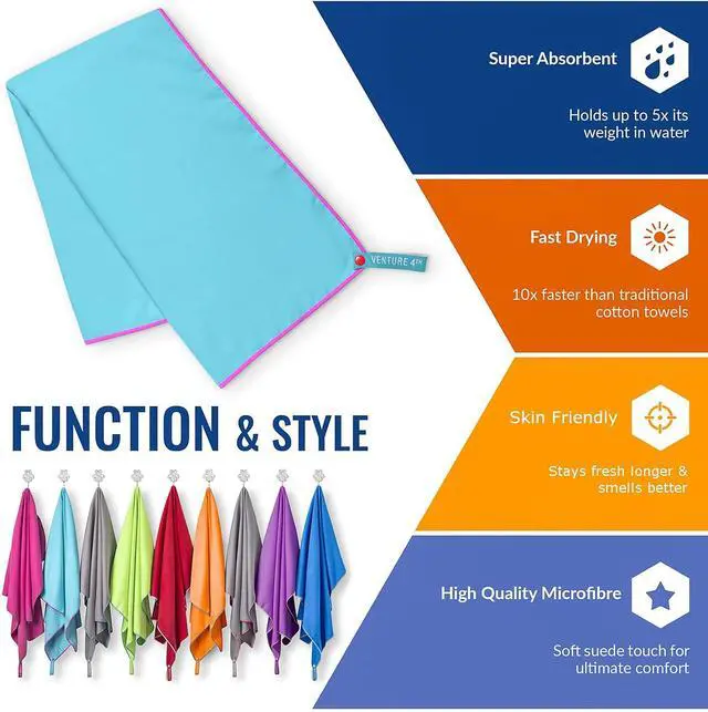 Alt view image 3 of 6 - VENTURE 4TH Quick Dry Travel Towel, Ultra Soft Microfiber - 3 Sizes | Odor-resistant, absorbs 7x more than cotton. Fast-drying, skin-friendly microfiber. Includes tear-resistant carry bag.