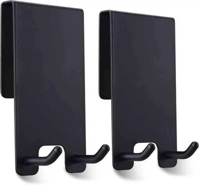 Main image of Taozun Shower Door Hooks - Towel Hooks for Bathroom Frameless Glass, Squeegee Hook, Over Glass Hook - Black Stainless Steel 2 Pack