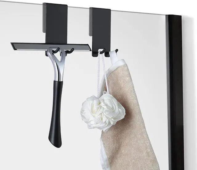Alt view image 3 of 6 - Taozun Shower Door Hooks - Towel Hooks for Bathroom Frameless Glass, Squeegee Hook, Over Glass Hook - Black Stainless Steel 2 Pack