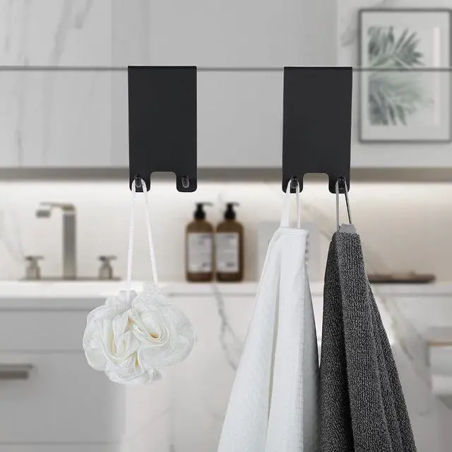 Alt view image 4 of 6 - Taozun Shower Door Hooks - Towel Hooks for Bathroom Frameless Glass, Squeegee Hook, Over Glass Hook - Black Stainless Steel 2 Pack