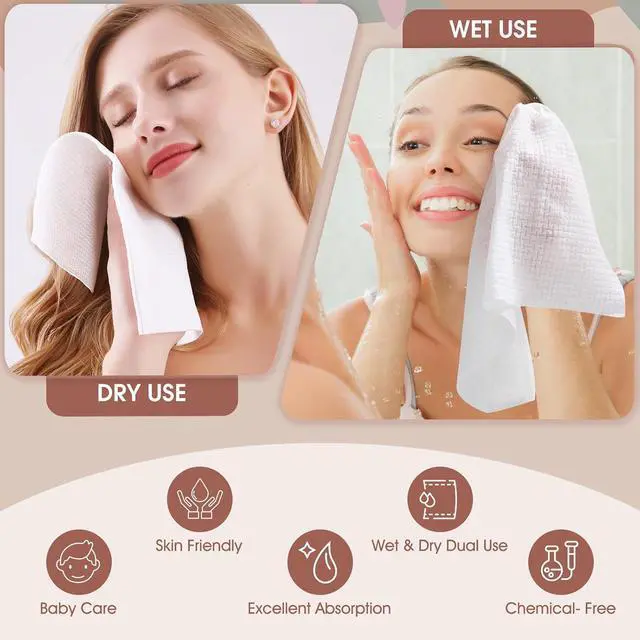 Alt view image 6 of 7 - Disposable Face Towel Cloth Thicker Large Size 10"X12"Face Towelettes Disposable for Washing Clean Skin Towels Cleaning Towels