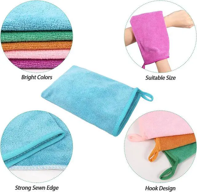 Alt view image 4 of 7 - PHOGARY 5 Pack Microfiber Face Cloths, 6"x8" Fast Drying Bath Mitts Washcloth, Super Absorbent Soft Lightweight Towel Body Facial Cloths Small Wash Mitt for Travel Showering Washing Face