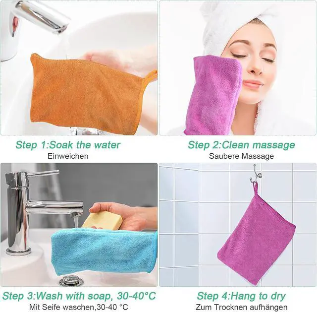 Alt view image 5 of 7 - PHOGARY 5 Pack Microfiber Face Cloths, 6"x8" Fast Drying Bath Mitts Washcloth, Super Absorbent Soft Lightweight Towel Body Facial Cloths Small Wash Mitt for Travel Showering Washing Face