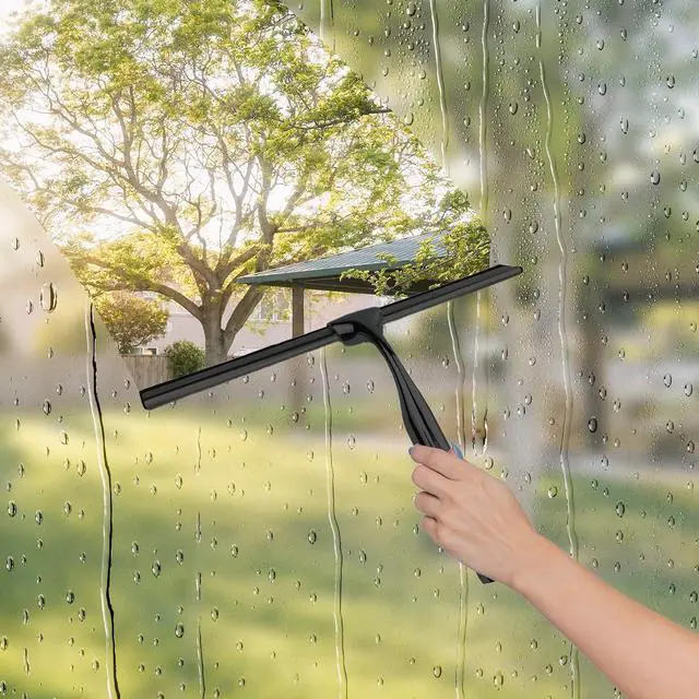 Alt view image 4 of 7 - Matte Black Shower Squeegee for Glass Doors with Adhesive Hooks, Squeegee for Shower Glass, Cleaner Tool for Bathroom Household Window Mirror Tile Wall Car, 10 Inch Black