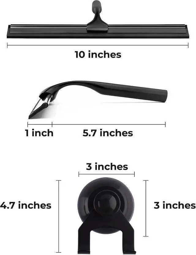 Alt view image 7 of 7 - Matte Black Shower Squeegee for Glass Doors with Adhesive Hooks, Squeegee for Shower Glass, Cleaner Tool for Bathroom Household Window Mirror Tile Wall Car, 10 Inch Black