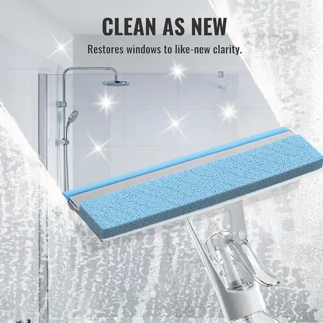 Alt view image 3 of 7 - 3-in-1 Window Squeegee for Window Cleaning with 300ML Tank & Scrubber | Window Cleaning Kit with Sponge Scrubber, Shower Squeegee for Glass Doors, Mirrors, Windshields, Car Windows & Hanging Hole