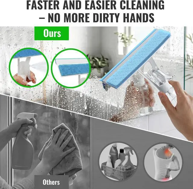 Alt view image 4 of 7 - 3-in-1 Window Squeegee for Window Cleaning with 300ML Tank & Scrubber | Window Cleaning Kit with Sponge Scrubber, Shower Squeegee for Glass Doors, Mirrors, Windshields, Car Windows & Hanging Hole