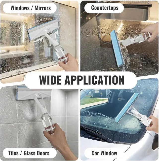 Alt view image 7 of 7 - 3-in-1 Window Squeegee for Window Cleaning with 300ML Tank & Scrubber | Window Cleaning Kit with Sponge Scrubber, Shower Squeegee for Glass Doors, Mirrors, Windshields, Car Windows & Hanging Hole