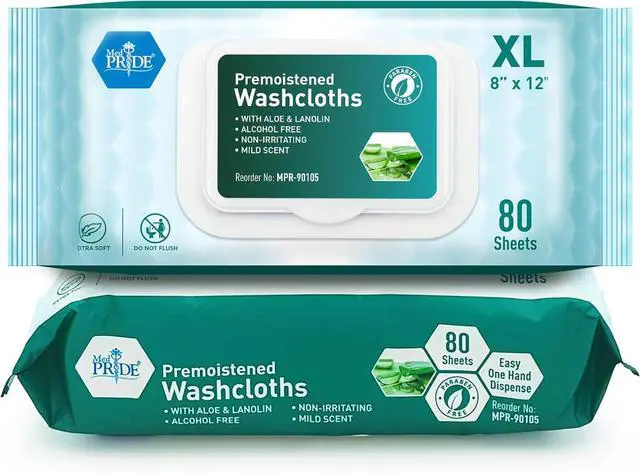 Main image of MED PRIDE XL Premoistened Adult Washcloths 8x12 in,Sensitive Skin,80 Count