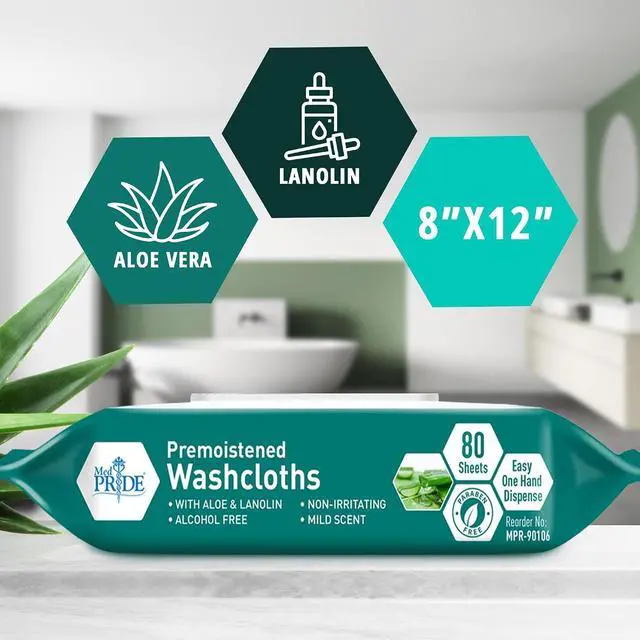 Alt view image 2 of 5 - MED PRIDE XL Premoistened Adult Washcloths 8x12 in,Sensitive Skin,80 Count