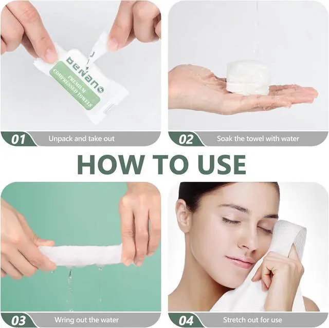 Alt view image 4 of 6 - Benano 11.8x9.4 in Compressed Face Towels | Disposable Washcloths, 22 Pcs | Sensitive skin friendly, 100% USDA Biobased thick towelettes. Quick-dry portable wipes for daily face washing, travel.