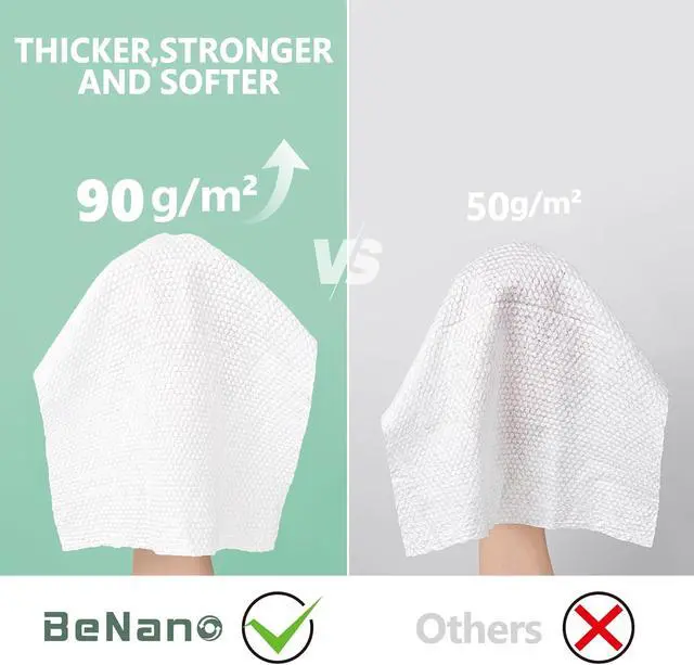 Alt view image 6 of 6 - Benano 11.8x9.4 in Compressed Face Towels | Disposable Washcloths, 22 Pcs | Sensitive skin friendly, 100% USDA Biobased thick towelettes. Quick-dry portable wipes for daily face washing, travel.