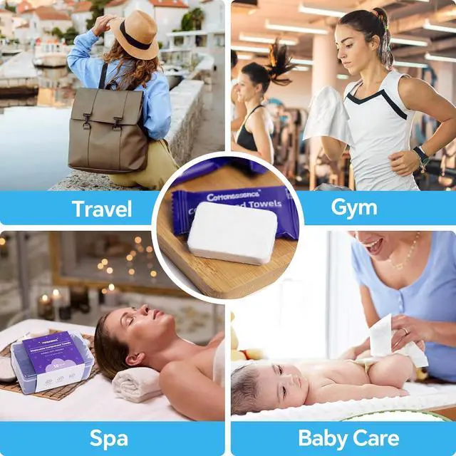 Alt view image 6 of 7 - Cottonessence Premium Compressed Towels (50-Pack) - 9.4" x 11.8" Individually Wrapped Coin Tissues, Portable Towels for Travel, Hiking, Gym, Spa, Beauty Salon, Makeup, Baby Care, Outdoor Use