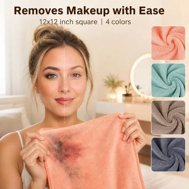 Alt view image 3 of 7 - Nugilla Makeup Remover Cloth 12 x 12 Inch, Reusable Makeup Remover Towels for Washing Face, 8 Pack Washable Microfiber Face Cloth Fast Drying Washcloth, Grey
