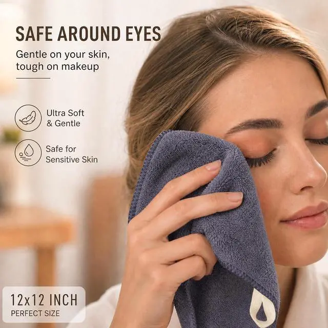 Alt view image 2 of 7 - Nugilla Makeup Remover Cloth 12 x 12 Inch, Reusable Makeup Remover Towels for Washing Face, 8 Pack Washable Microfiber Face Cloth Fast Drying Washcloth, Grey