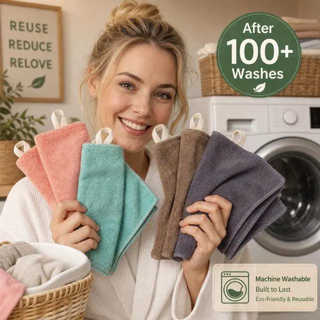 Alt view image 6 of 7 - Nugilla Makeup Remover Cloth 12 x 12 Inch, Reusable Makeup Remover Towels for Washing Face, 8 Pack Washable Microfiber Face Cloth Fast Drying Washcloth, Grey