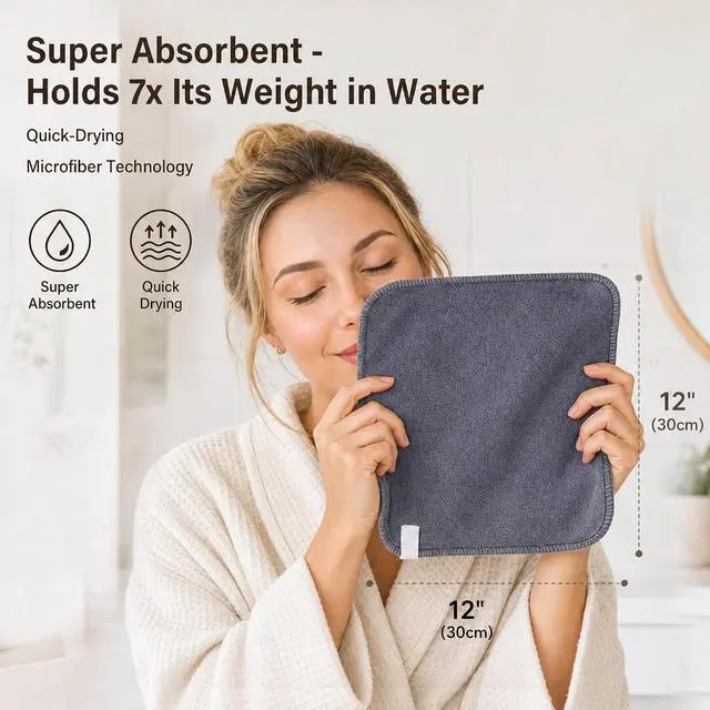Alt view image 4 of 7 - Nugilla Makeup Remover Cloth 12 x 12 Inch, Reusable Makeup Remover Towels for Washing Face, 8 Pack Washable Microfiber Face Cloth Fast Drying Washcloth, Grey
