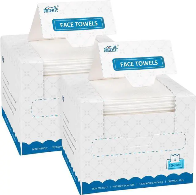 Main image of HOMEXCEL Face Towels, Disposable Face Towelette Ultra Soft & Absorbent | Biodegradable Makeup Remover Dry Wipes, Facial Wash Cloth for All Skin, Lint-Free for Skincare & Cleansing, 100 Count (2 Box)