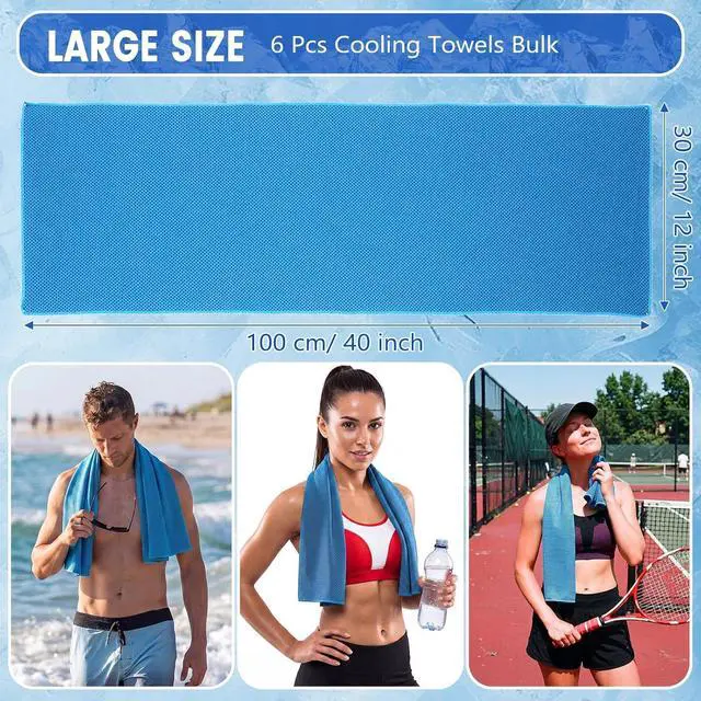 Alt view image 2 of 7 - Hosuly 6 Pack Cooling Towels 40"x12", Light Blue