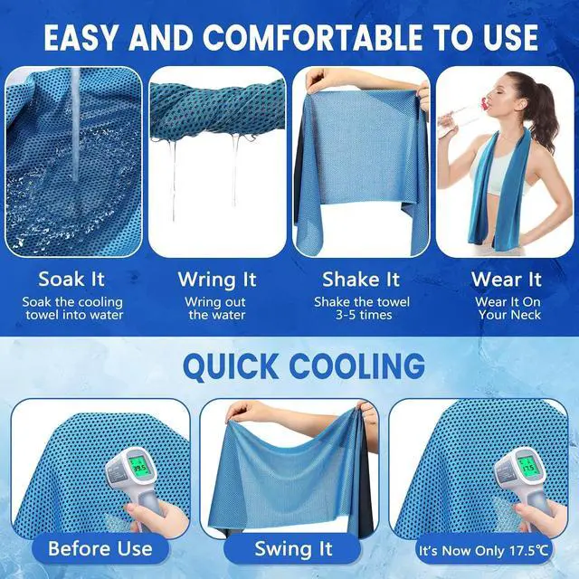 Alt view image 7 of 7 - Hosuly 6 Pack Cooling Towels 40"x12", Light Blue