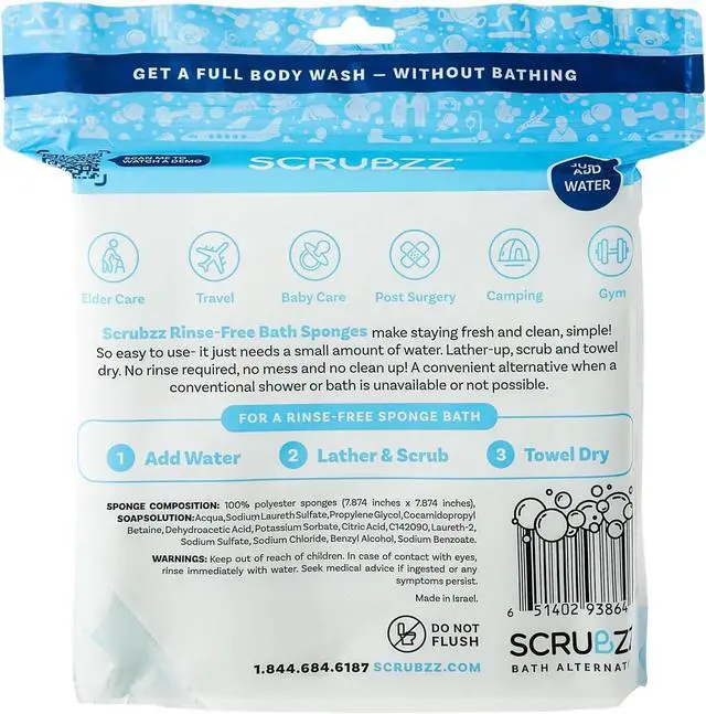 Alt view image 7 of 7 - Scrubzz Disposable Rinse Free Bathing Wipes - 25 Pack - All-in-1 Single Use Shower Wipes, Simply Dampen, Lather, and Dry Without Shampoo or Rinsing