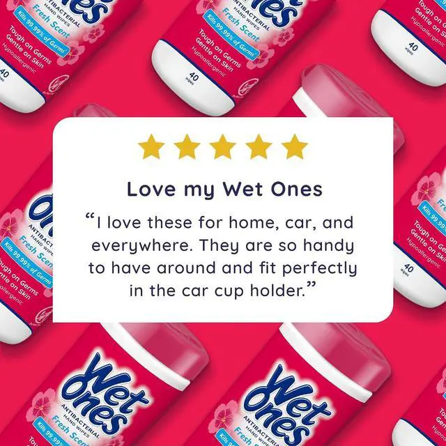 Alt view image 5 of 7 - Wet Ones Antibacterial Hand Wipes, Fresh Scent, Packaging May Vary, White, 40 Count | Hand sanitizer wipes, Click-top canister lid, Made with aloe, Hypoallergenic, Paraben free, No sticky residue