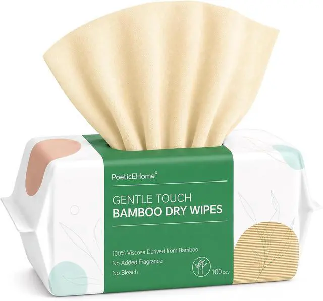 Main image of PoeticEHome Face Towels Disposable, Ultra Soft Clean Dry Wipes | Hypoallergenic & Biodegradable Cleansing Tissue Cloth for Sensitive Skin, Unscented & Unbleached, 100 Count