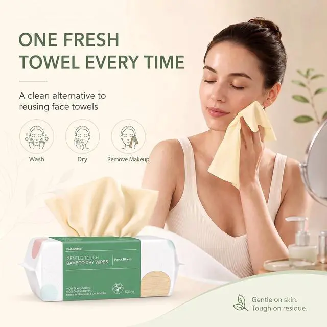 Alt view image 3 of 6 - PoeticEHome Face Towels Disposable, Ultra Soft Clean Dry Wipes | Hypoallergenic & Biodegradable Cleansing Tissue Cloth for Sensitive Skin, Unscented & Unbleached, 100 Count