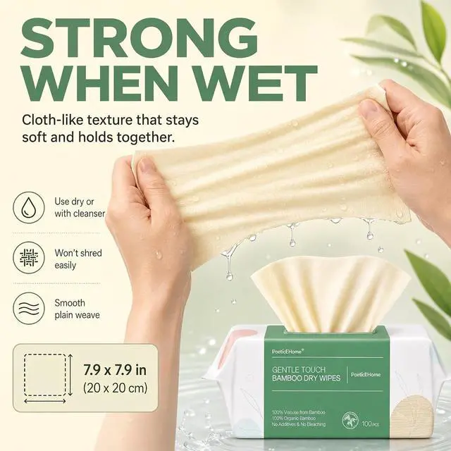 Alt view image 4 of 6 - PoeticEHome Face Towels Disposable, Ultra Soft Clean Dry Wipes | Hypoallergenic & Biodegradable Cleansing Tissue Cloth for Sensitive Skin, Unscented & Unbleached, 100 Count