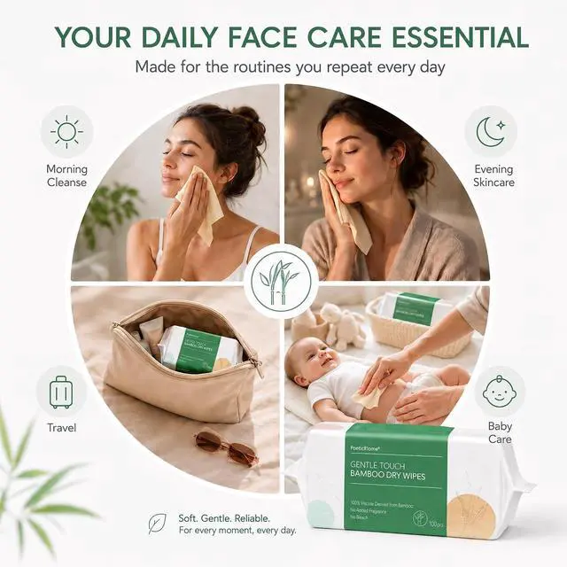 Alt view image 5 of 6 - PoeticEHome Face Towels Disposable, Ultra Soft Clean Dry Wipes | Hypoallergenic & Biodegradable Cleansing Tissue Cloth for Sensitive Skin, Unscented & Unbleached, 100 Count