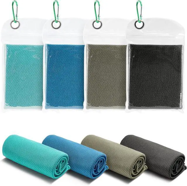 Main image of Amazon Basics Cooling Towels for Neck and Face, Sports, Workout Recovery, 40" x 12", Black/Gray/Aqua/Navy, 4-Pack
