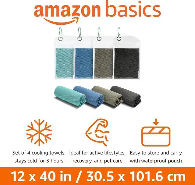 Alt view image 2 of 7 - Amazon Basics Cooling Towels for Neck and Face, Sports, Workout Recovery, 40" x 12", Black/Gray/Aqua/Navy, 4-Pack