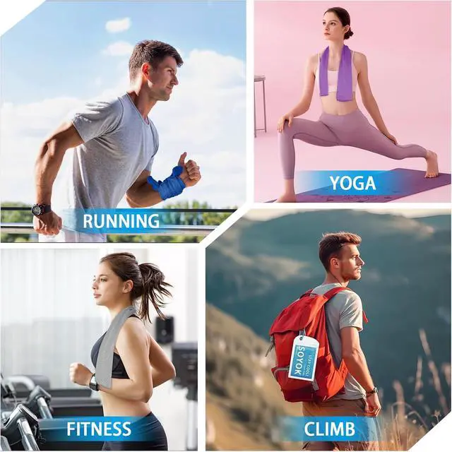 Alt view image 2 of 7 - SOYOK 4 Packs Cooling Towels, 40" x 12" Cooling Towels for Neck and Face | High-density microfiber,Soft Breathable,Portable,Reusable, Waterproof Bag,Carabiner,for Running, Yoga, Travel, Climb
