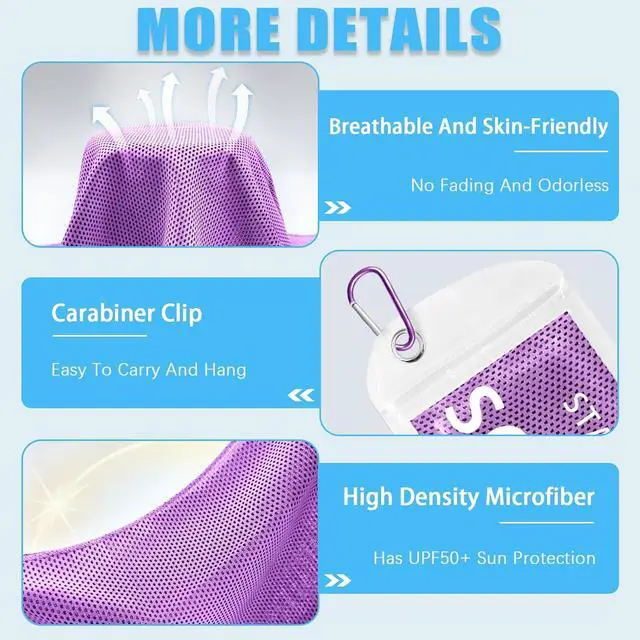 Alt view image 6 of 7 - SOYOK 4 Packs Cooling Towels, 40" x 12" Cooling Towels for Neck and Face | High-density microfiber,Soft Breathable,Portable,Reusable, Waterproof Bag,Carabiner,for Running, Yoga, Travel, Climb